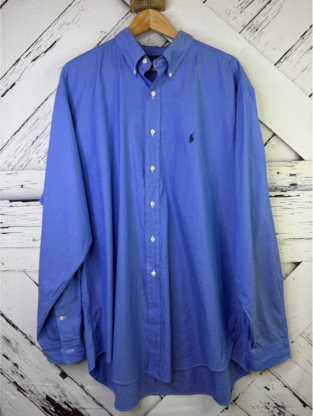 Vintage Ralph Lauren Blue Button Up Shirt Classic Fit Men’s XL Preppy Luxury